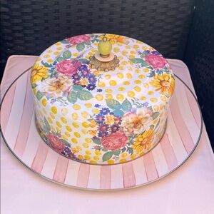 VTG MacKenzie Childs Floral and Polka Dot Cake Dome